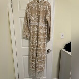 Elegant Tan and White Embroidered Dress